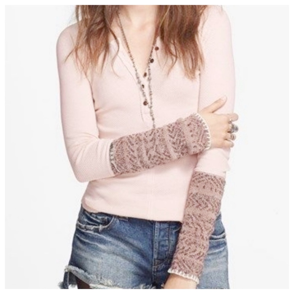Free People Pale Pink Alpine Cuff Thermal Top SZ S EUC!